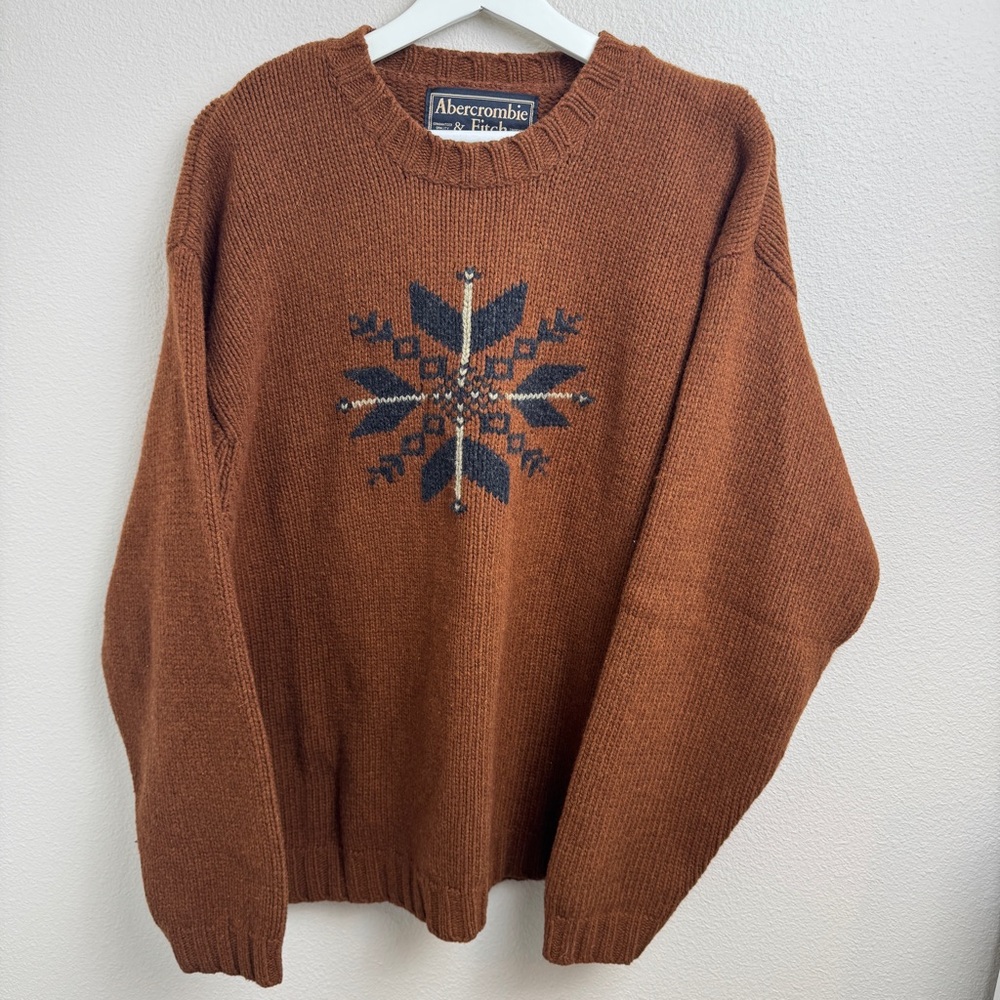 Vintage 90s Abercrombie and Fitch Lambswool Knit Snowflake Grandpa Sweater Large - Picture 11 of 11